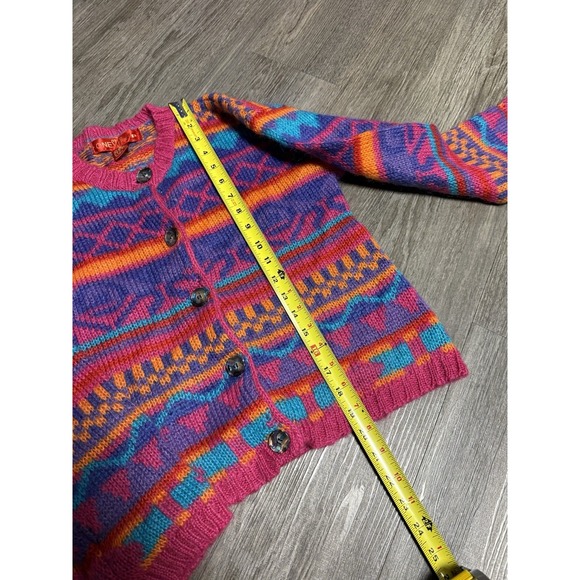 Vintage One Step Up Mohair Blend Sweater S Bright Geometric 80s 90s Bold Knit - Picture 3 of 4